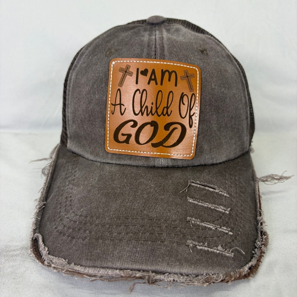 I Am a Child of God Christian Cross Distressed Trucker Hat Snapback Patch Cap